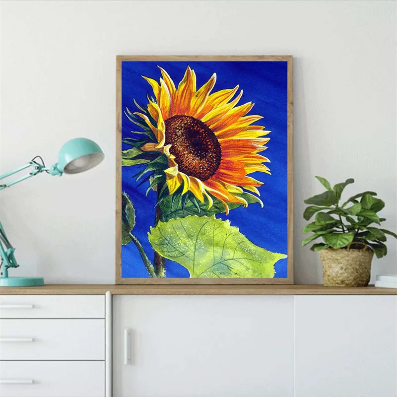 Алмазная 5D картина сделай сам с деревянной фоторамкой вышивка подсолнухом