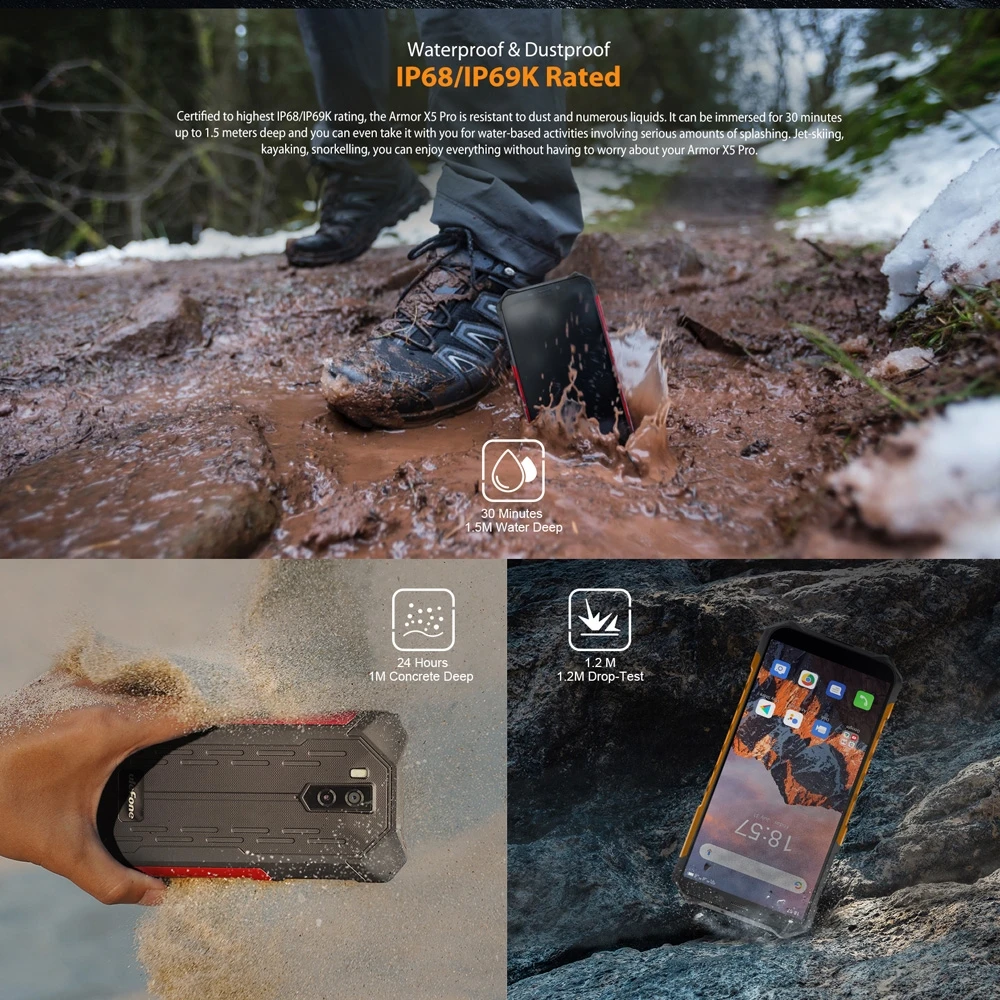 Ulefone Armor X5 Pro Rugged Waterproof Smartphone 4GB+64GB Octa Core Android 10.0 Cell Phone NFC 4G LTE Mobile 5000mAh | Мобильные