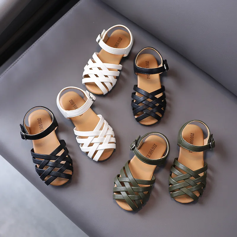 

Новые летние детские сандалии для девочек; Детская обувь на плоской подошве; Модная тканая детская обувь; Модные детские сандалии с открыты...