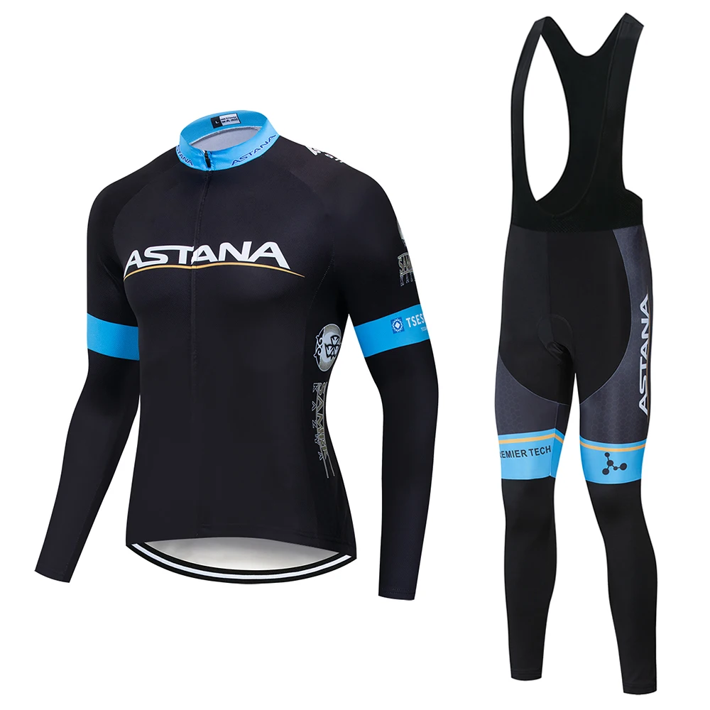 

Spring autumn 2022 team astana long sleeve cycling jersey set Ropa Ciclismo breathable racing bike clothing MTB Bike 19D gel pad