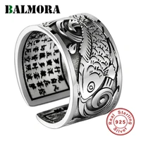 balmora real 999 silver vintage koi open stacking finger rings for men women couple special gift buddhism sutra fashion jewelry