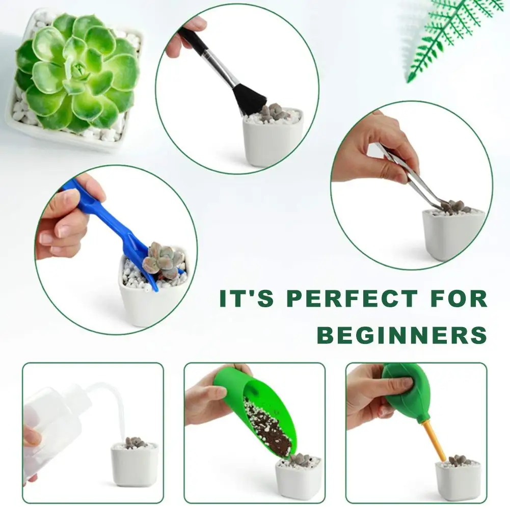 

14pcs Miniature Gardening Hand Tools Set Succulent Transplanting Fairy Garden Planting Tool With Storage Tote Bag