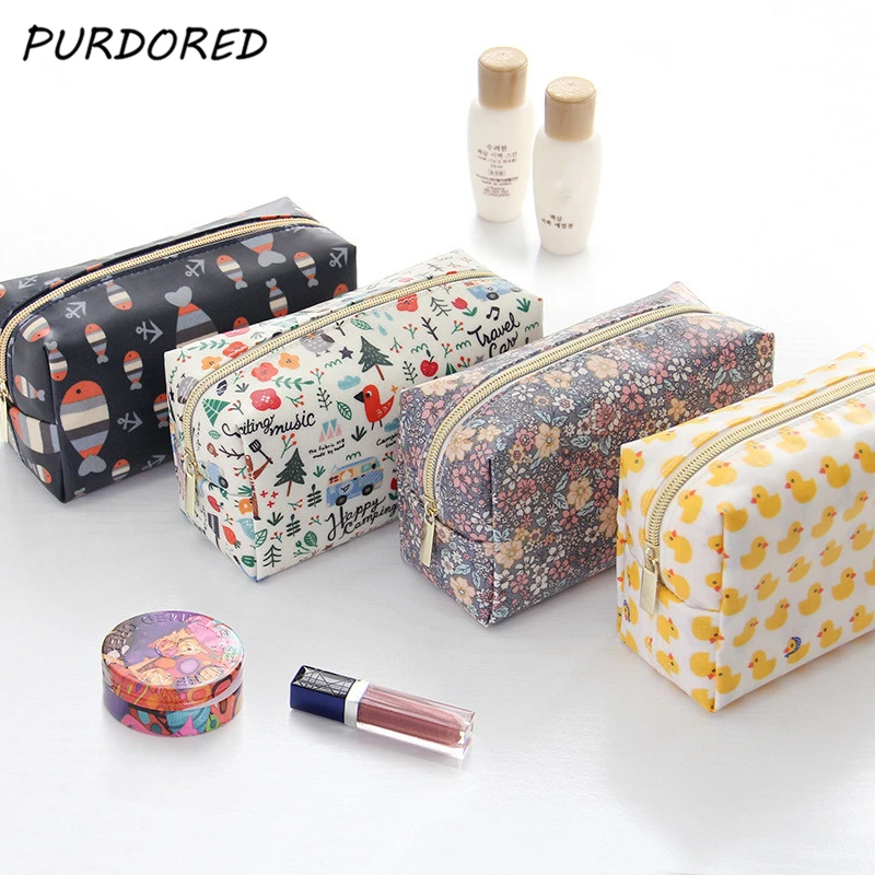 

PURDORED 1 pc Cartoon Cosmetic Bag Fish Duck Pattern Women Make Up Bag Travel Floral organizer for cosmetic Toiletry Bag neceser