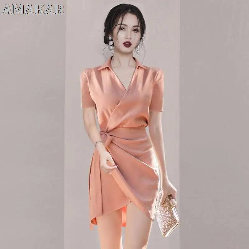 

Женское платье-рубашка с V-образным вырезом, элегантное платье во французском стиле с маленькой талией, лето 2021