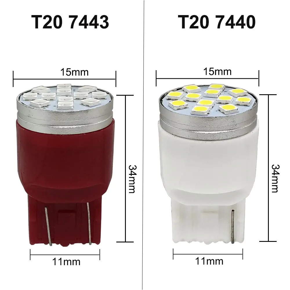 10 шт. светодиодный одов T20 7440 7443 W21W W21/5W светодиодные лампы WY21W LED 12SMD 3030
