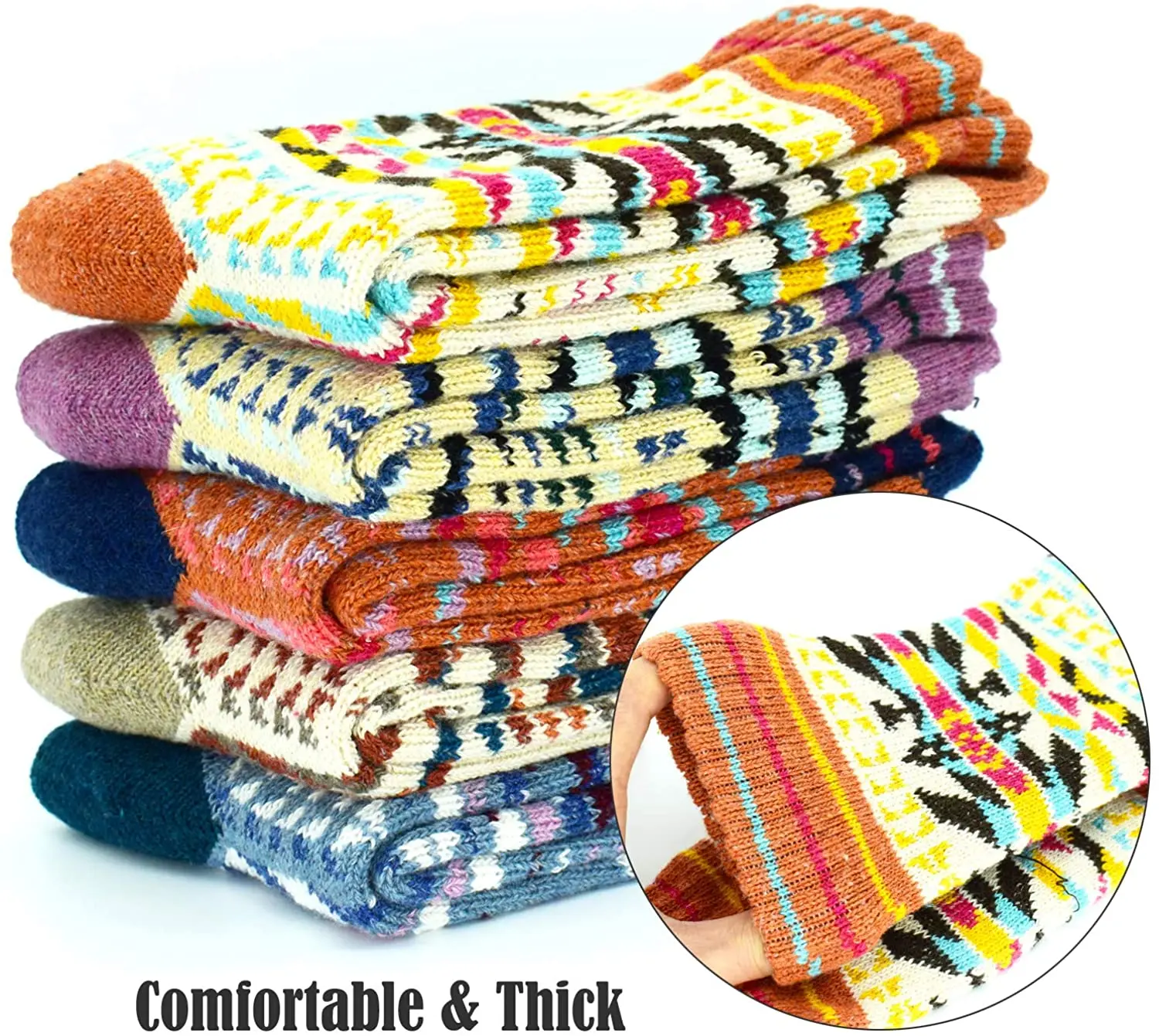Wool Socks for Women Vintage Warm Thick Winter Hiking Boot Crew Thermal Cozy Work Soft Ladies Socks 5 Pairs