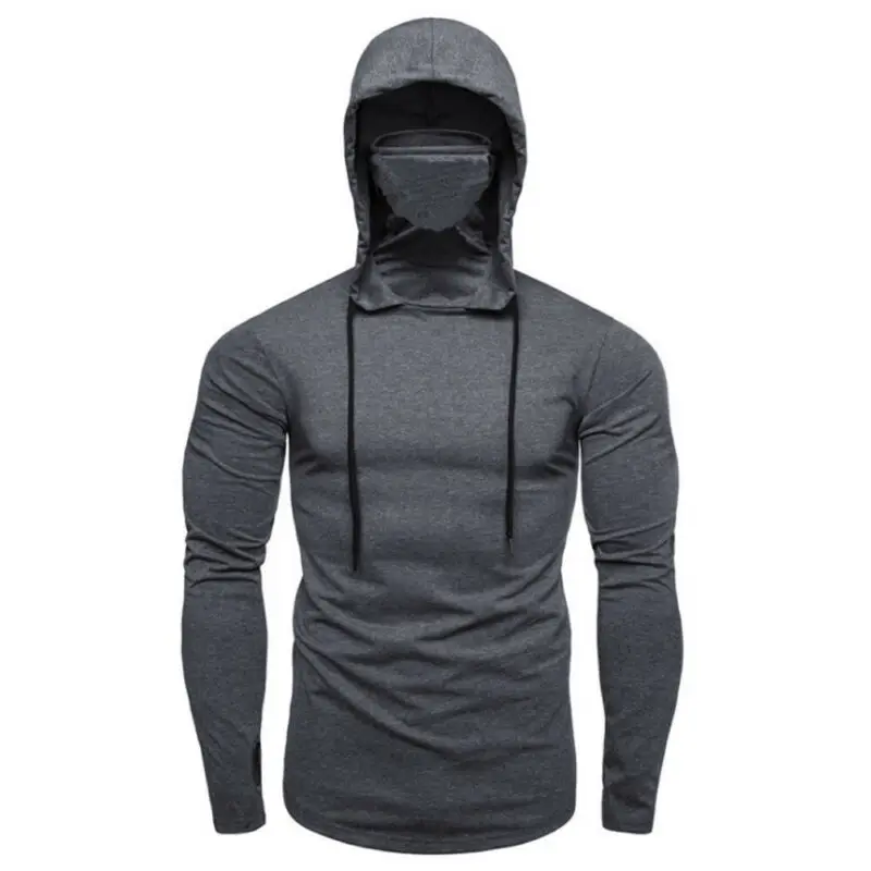 

Men Long Sleeves Comfy Cycling Sweatshirt Casual Sports Hoodies With Face Cover