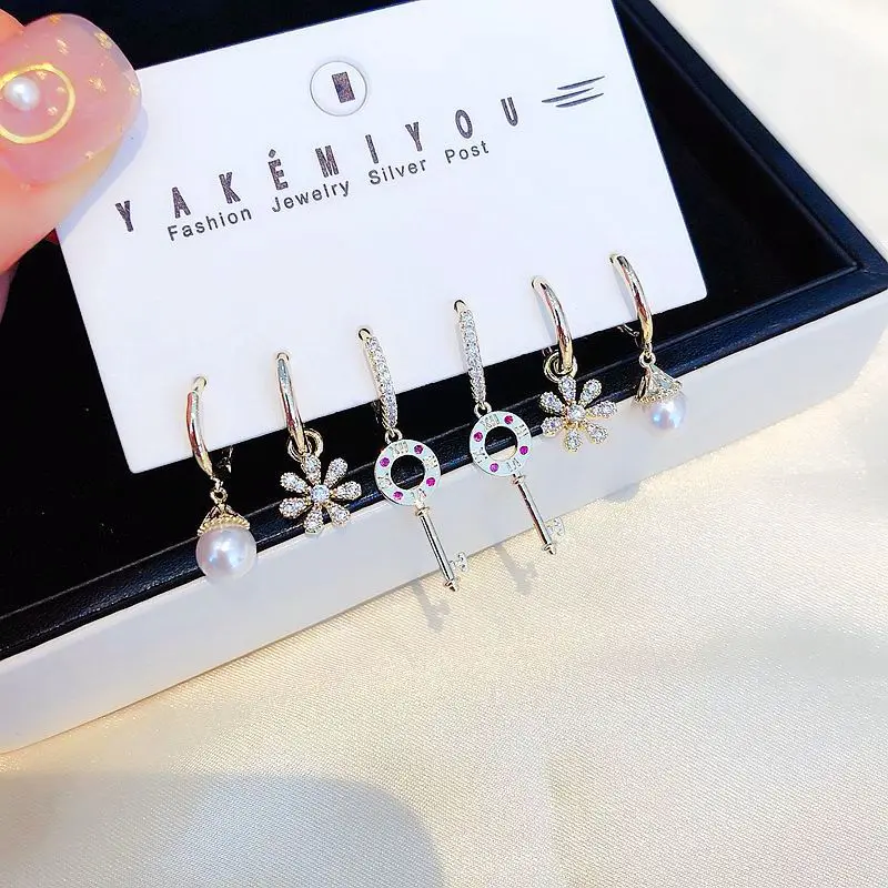 Женский комплект серег колец SIPENGJEL серьги золотистого и серебристого цветов с