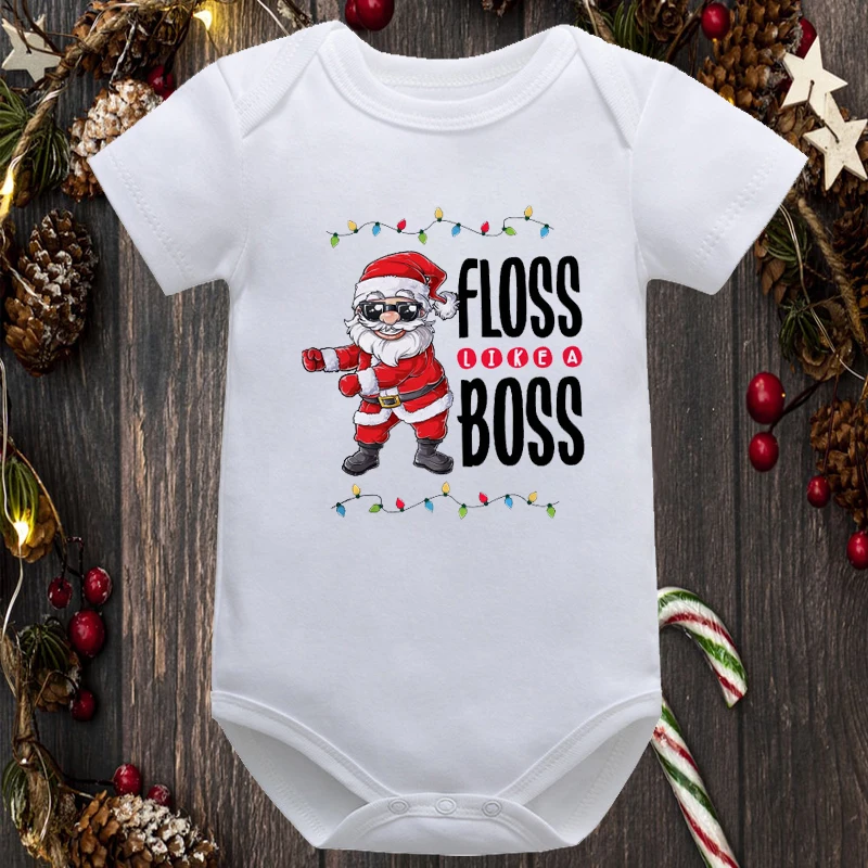 

NewbornJumpsuit Christmas Dancing Santa Baby Outfit Onesie Cartoon Funny Print Girls Boys Bodysuit Short Sleeve Party Clothes