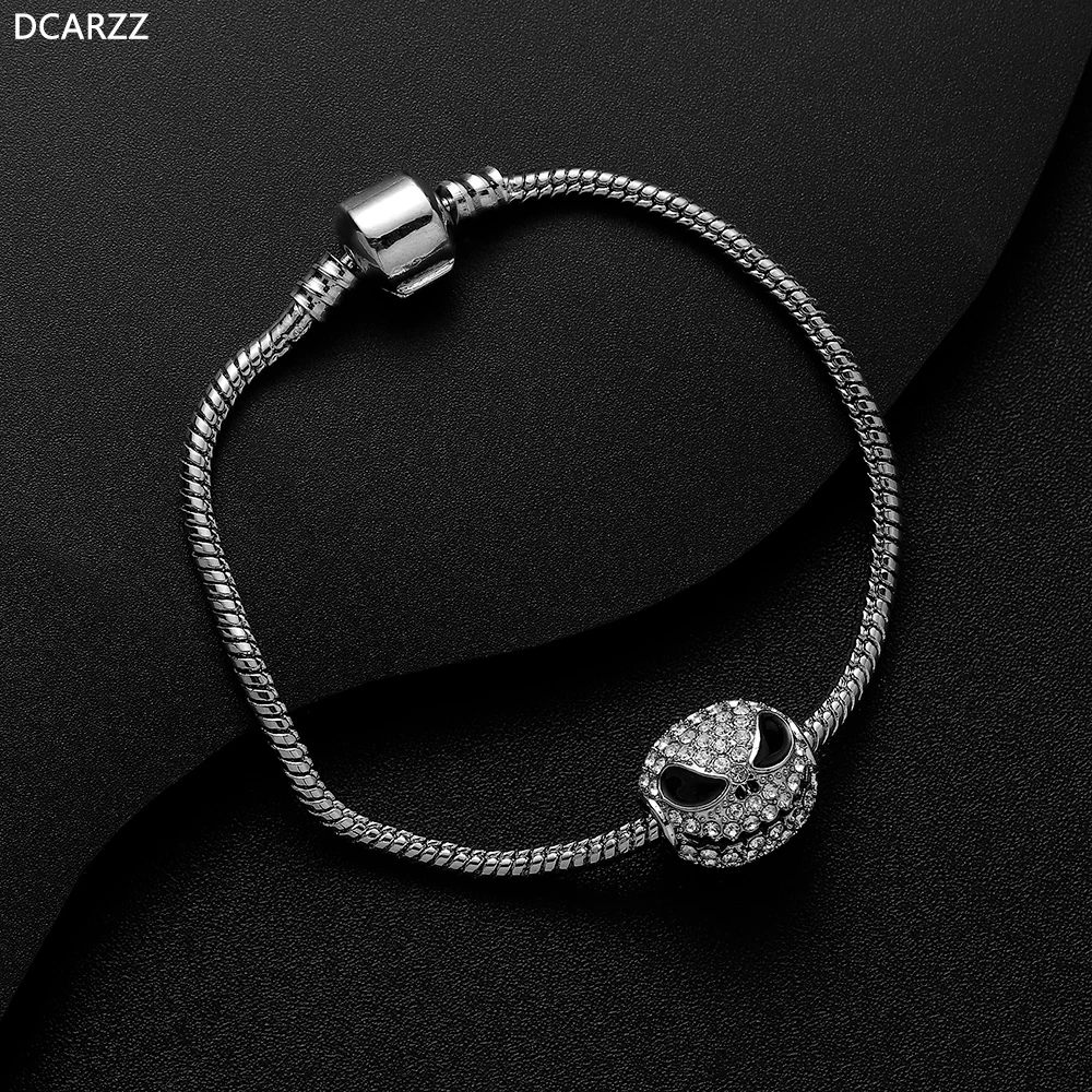 

Pumpkin King Jack Skull Bangle Nightmare Before Christmas Charm Bracelet Crystal Beads Women Gothic Jewelry Wholesale