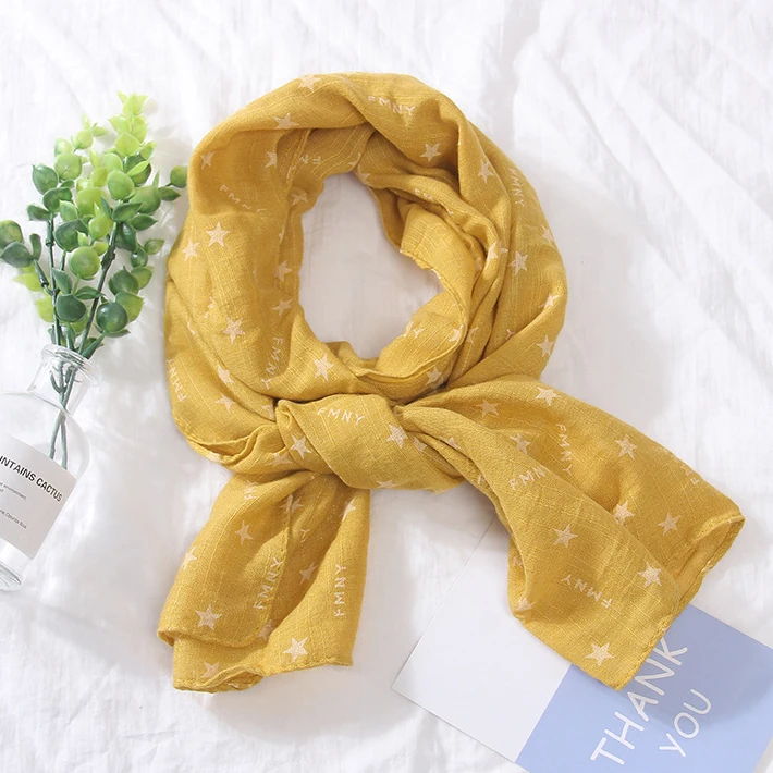 star yellow Модный детский шарф с принтом короны, весенний хлопковый шейный платок для маленьких мальчиков и девочек, милая теплая шаль, шарфы хиджабы - Цвет: star yellow