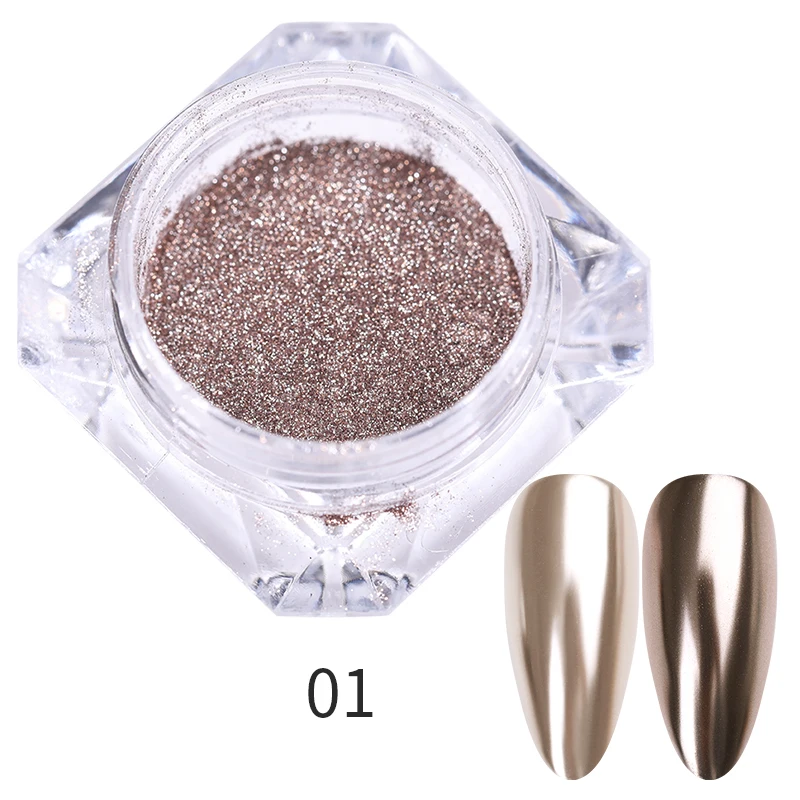 0.3g-1 Зеркальный блеск для ногтей, розовое золото, металлик, 1 коробка, хромированная пудра для ногтей, советы для украшения ногтей, маникюр - Цвет: 0.3g-1