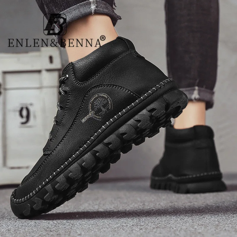 

Fashion Men Boots Black Leather Casual Mens Winter Boots Lace Up Waterproof Ankle Boots High Top Outdoor Motorcycle Big Size 13