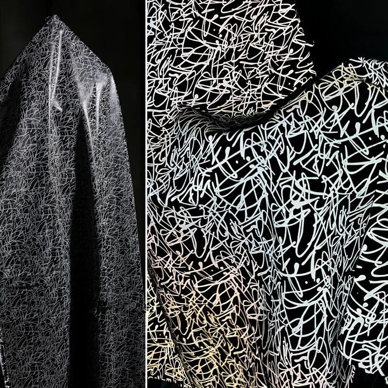 

50cm*145cm/piece Black reflective DIY bag jacket crisp clothing designer fabric