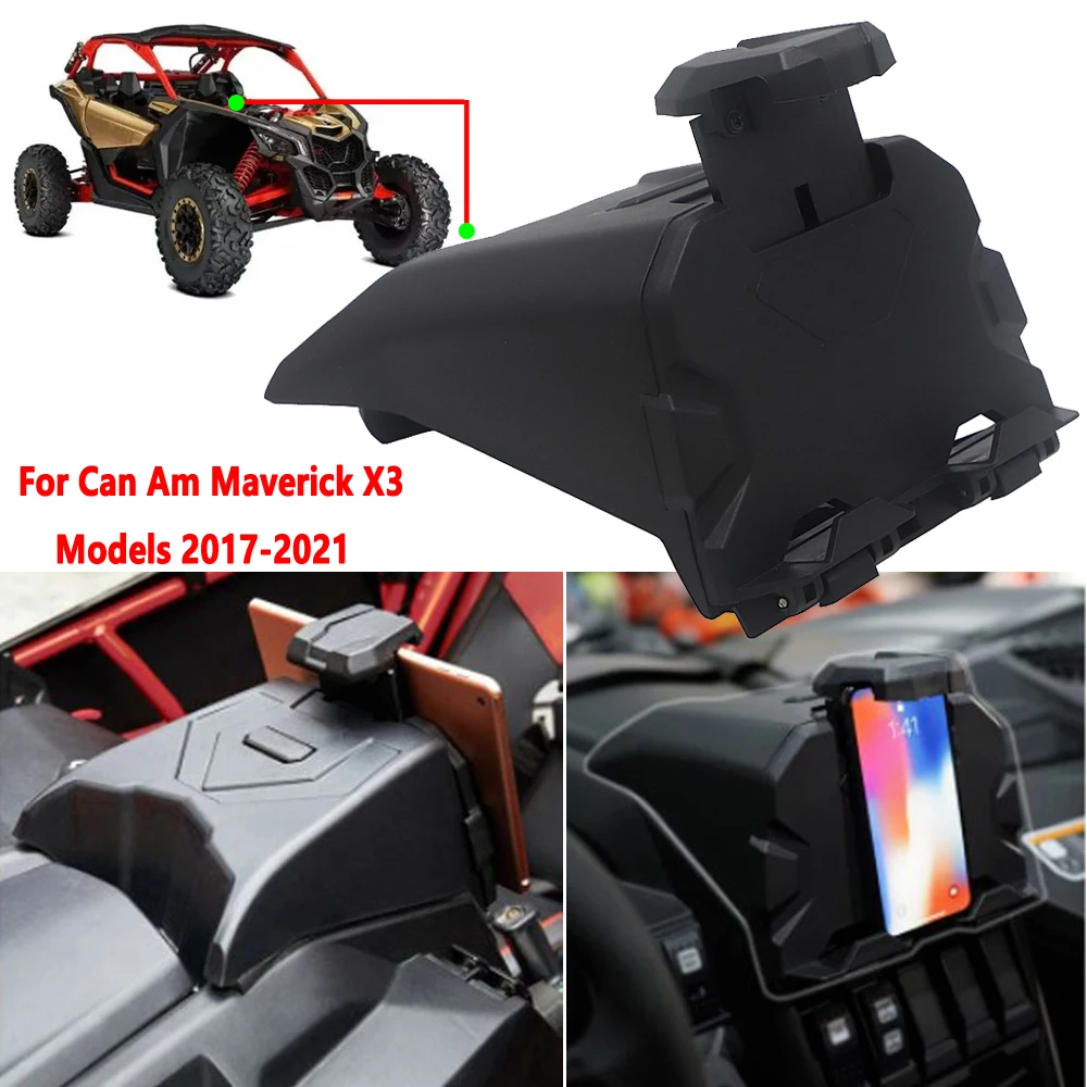 

Black Electronic Device Holder With Integrated Storage Smartphone Navigation Stand For Can Am Maverick X3 Models 2017-2021 2020