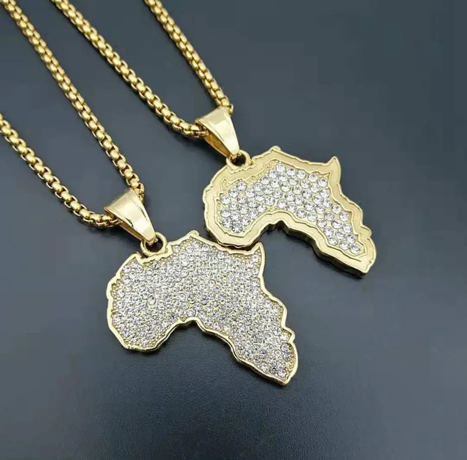 

Men Hip Hop Africa Map shape Pendant Necklaces Stainless Steel Fashion male vintage pendants Necklace Hiphop jewelry gifts