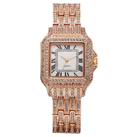 new womens watch with full diamond steel band elegant temperament roman square dial womens quartz watch