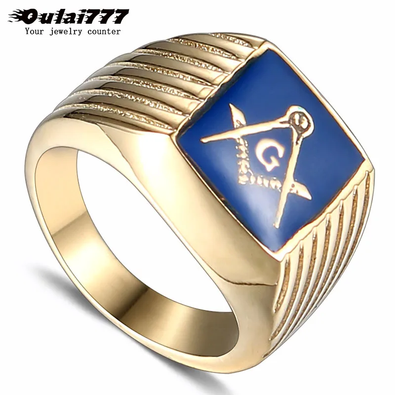 

oulai777 mes signet-ring stainless steel rings Big gold male Masonic ring fashion jewelry letter mens accesories wholesale pride
