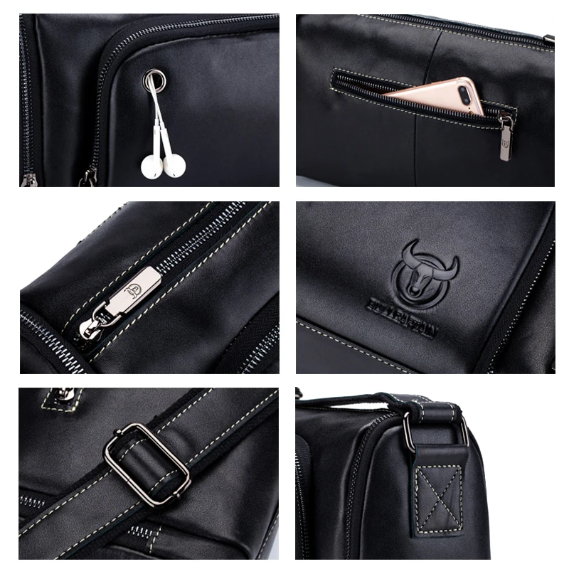 BULLCAPTAIN men's first layer leather shoulder bag leather messenger bag motorcycle leisure fitness sports men's shoulder bag