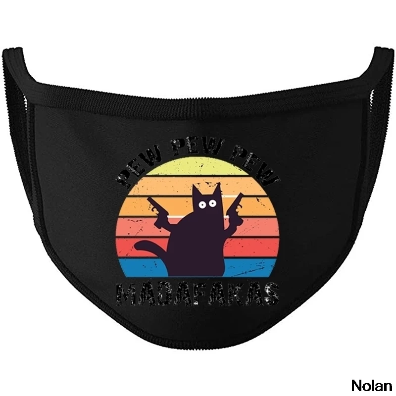 

Funny Cat Pew Madafakas Mouth Face Mask Fashion Black Fabric Dustproof Respirator Mouth Muffle Reutilizables Mascarillas Bandana