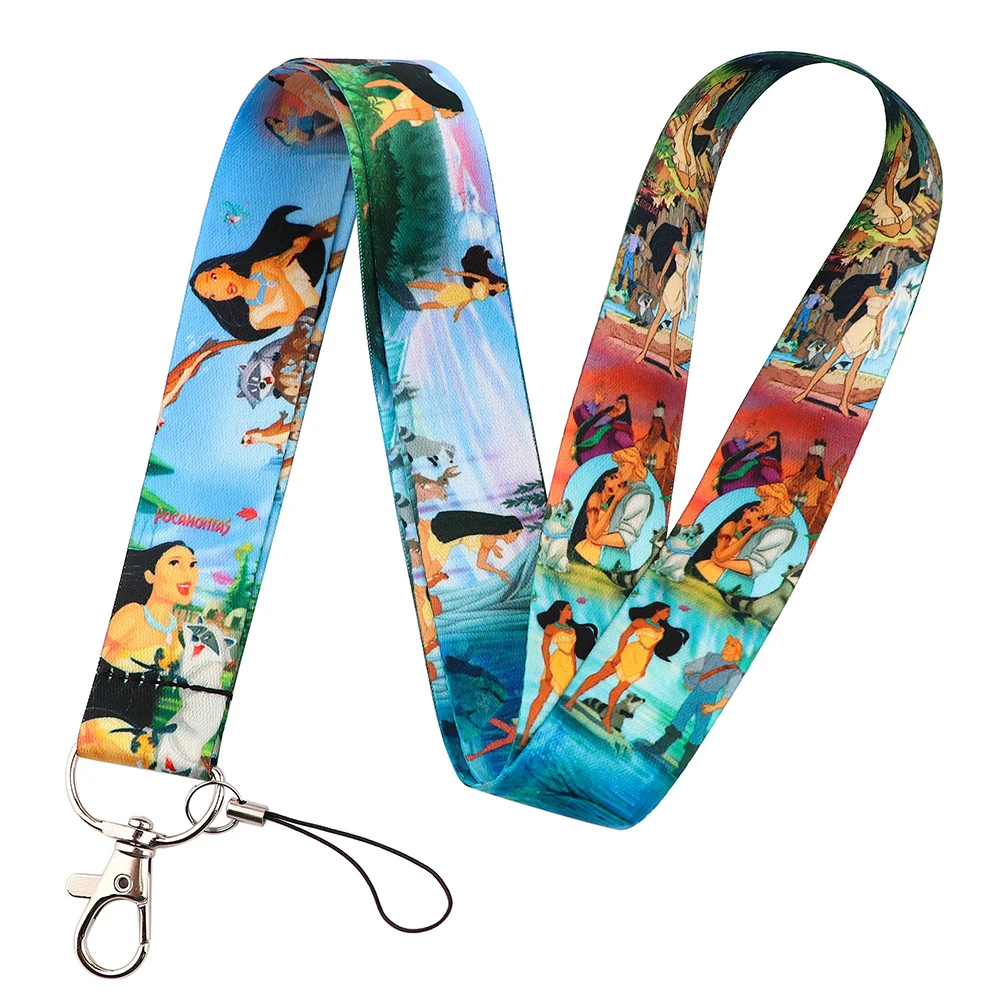 yq778 pocahontas lanyard cartoon keychain keys phone rope id bank card badge holder neck strap keychain lariat jewelry accessory free global shipping