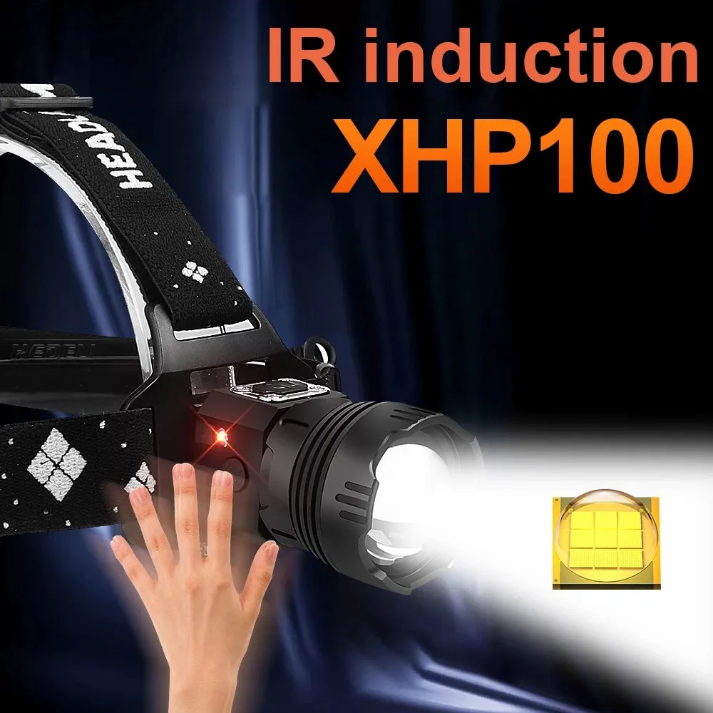 

D2 XHP100 Induction Powerful Led Headlight 18650 XHP90 Headlamp Torch Light Fishing Lamp Rechargeable Head Flashlight Head Lamp