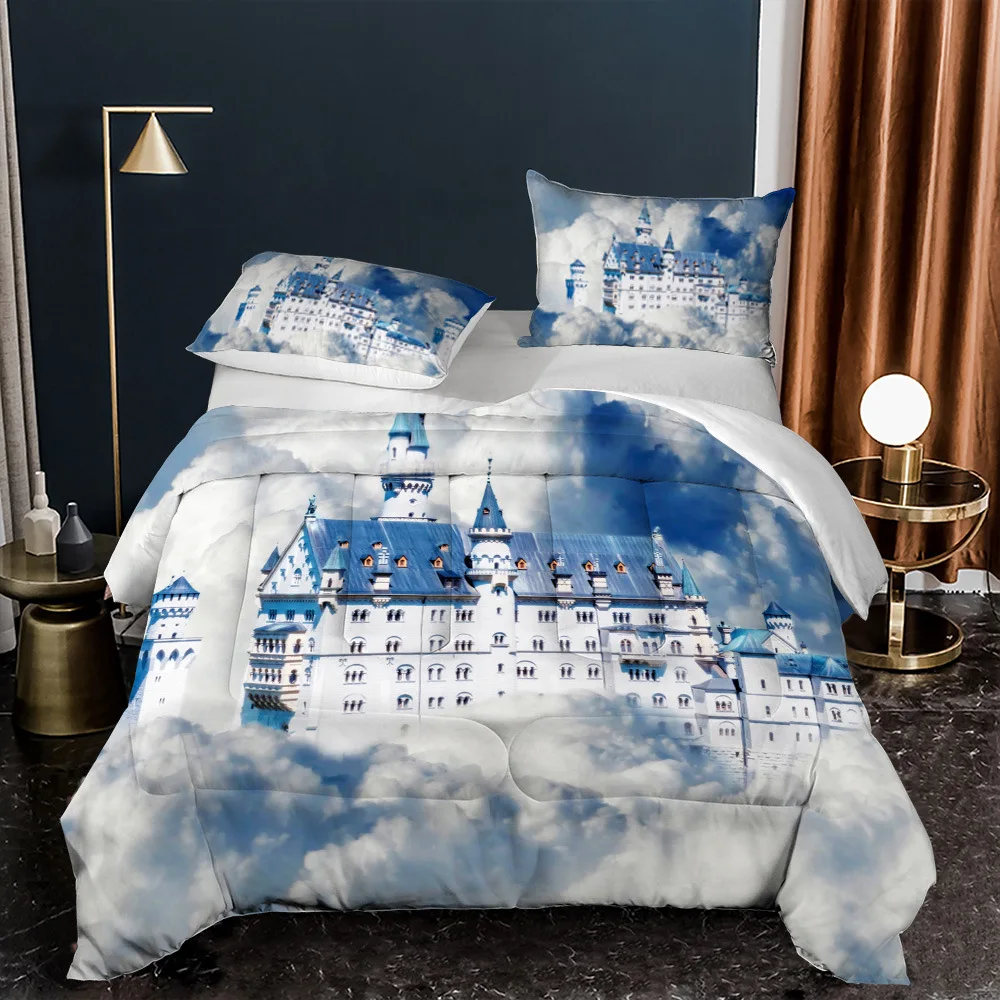 

3D Print Duvet Down Cotton Comforter Set Pillowcase Fairy Tale Castle Series Summer Quilt Queen Size Quilting Blanket Bedding