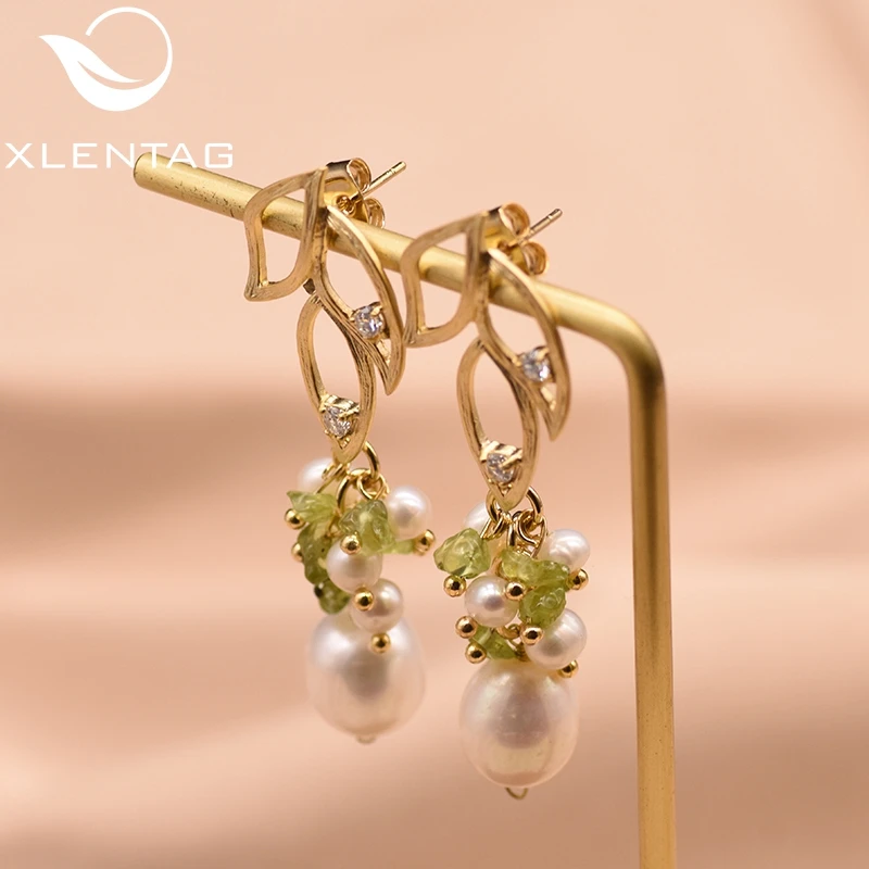 Женские серьги капли XlentAg из натурального камня в стиле барокко с жемчугом и