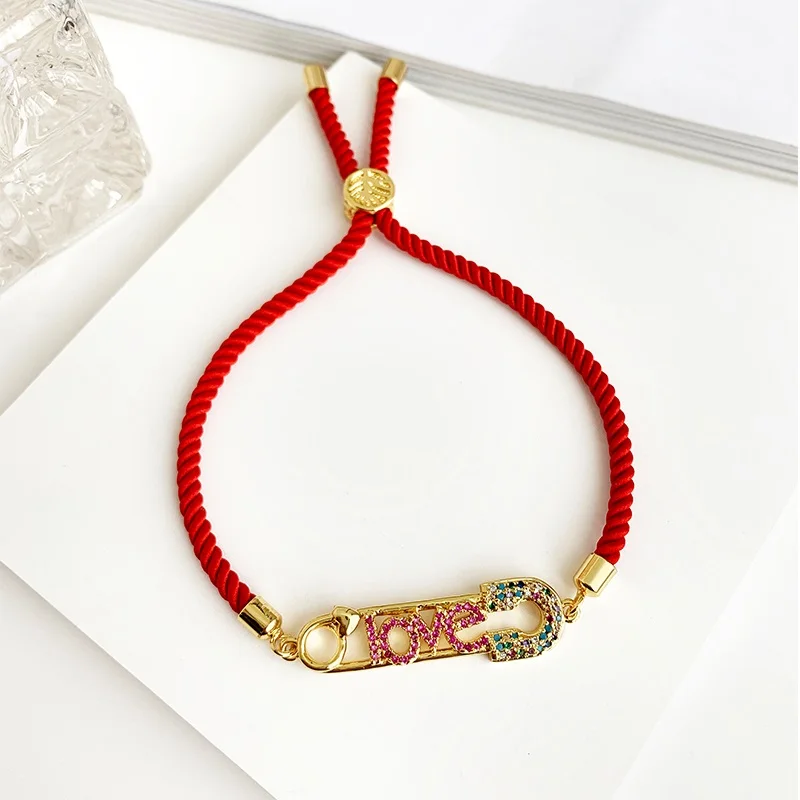 Love red Модный золотой медный инкрустированный Цирконом бисерный булавка с надписью Love браслет для женщин CZ Радужный турецкий голубой глаз браслет для девушек - Окраска металла: Love red