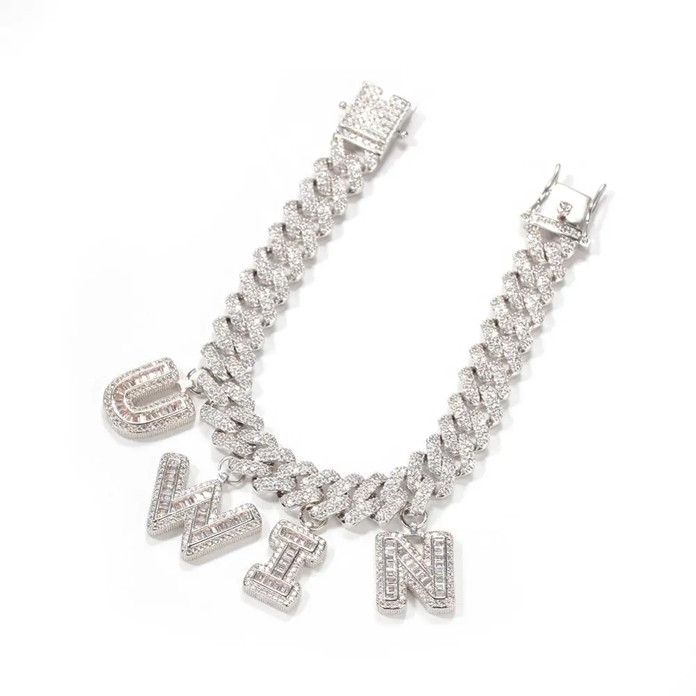 12 мм Ожерелье из циркона с кубинской связью и DIY буквами роскошная цепочка на