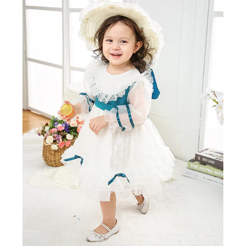 

1-7Y Girls Retro Palace Party Children Dresses Baby Girls Spring Autumn Lace Dress Vintage Spanish Princess Lolita Dress CL243
