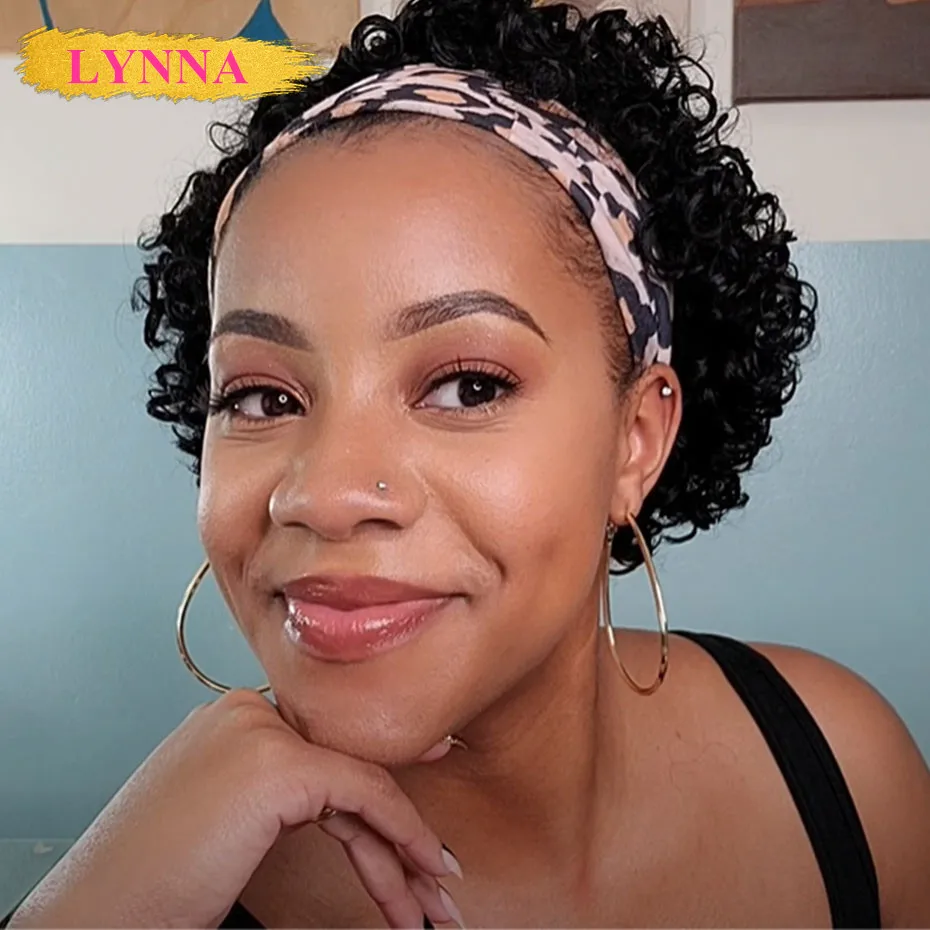 

Water Wave Headband Wig Human Hair Wigs Short Bob Pixie Cut Full Machine Made Wigs For Black Women Natural Color Remy Hair