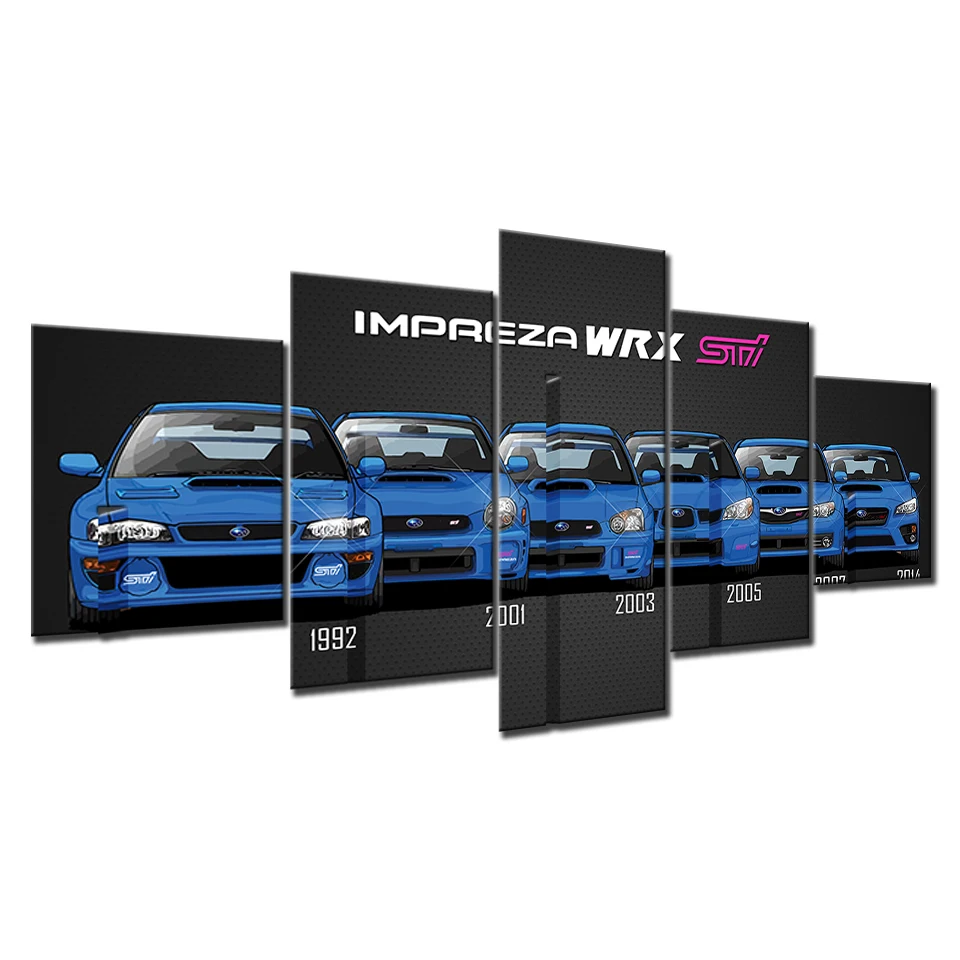 Hd Печать украшение дома стены искусства модульная 5 шт. синий WRX STI автомобиль модный постер Картина на холсте для гостиной Fram