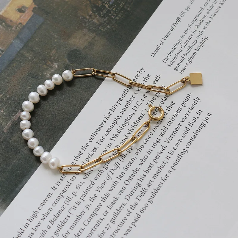 Amaiyllis 18K Gold Natural Freshwater Pearl Clavicle Necklace Color Chain Bracelet For Women Jewellry 18k Gift | Украшения и