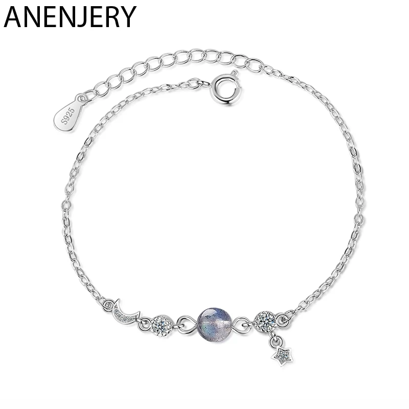 ANENJERY 925 пробы серебряный нежный луна звезда градиент кристалл циркон браслет