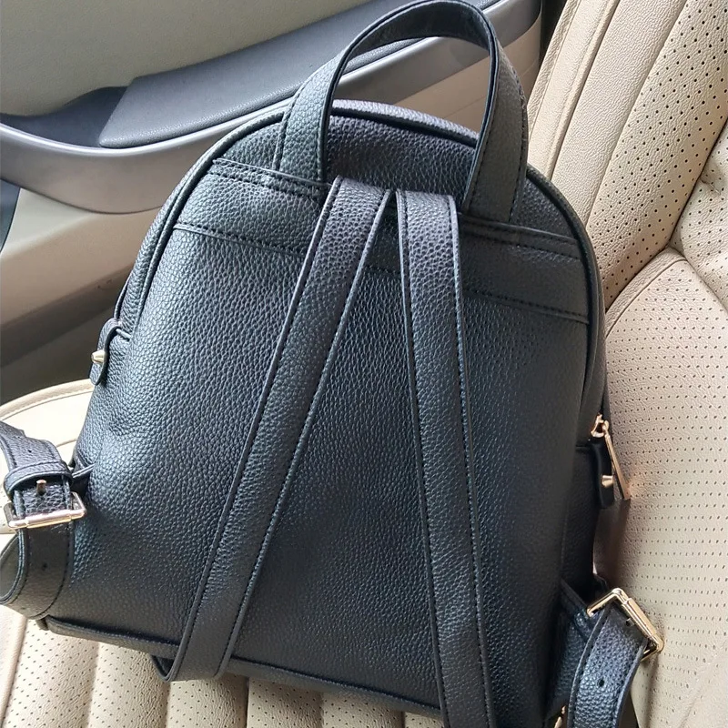 

Metal letter logo small women backpacks with rivets famous design luxury gift teen girls backpacks leather mochilas para mujer