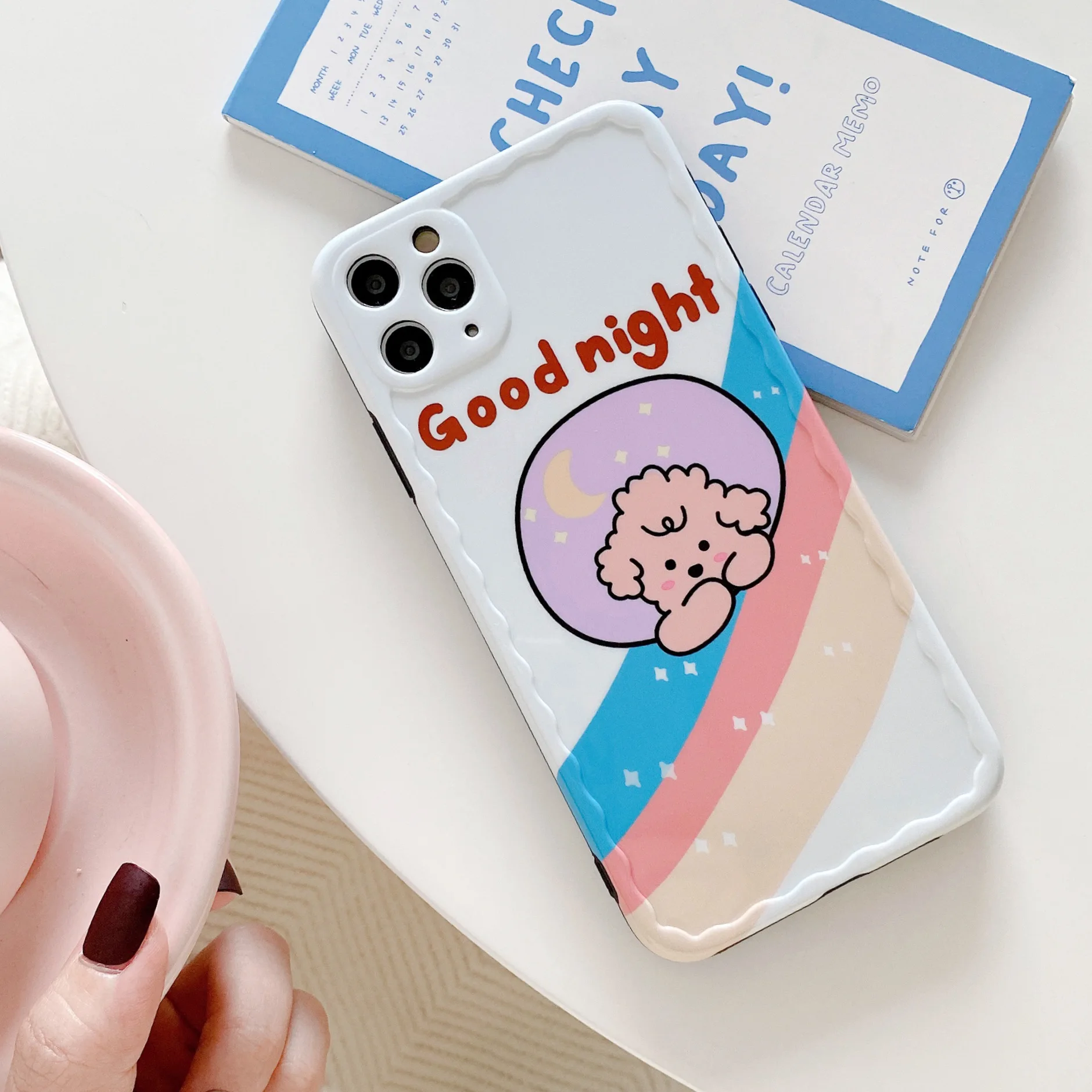 

Wavy Photo frame Cute Phone Case For iPhone 11 Pro XS Max XR X 7 8 7 Plus case silicone cover rainbow Chow Chow dog illustration