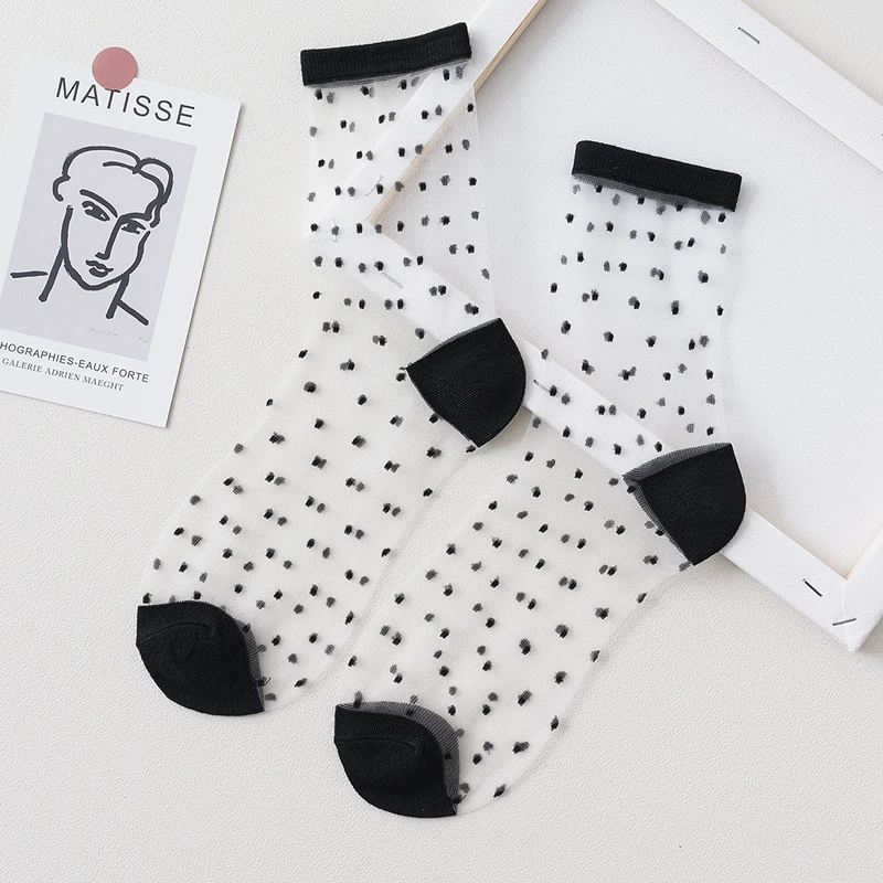 

Spring and Summer Retro Lace Striped Mesh Women Socks Thin Middle Tube Transparent Sock Women Breathable Silk Ultrathin Sock New