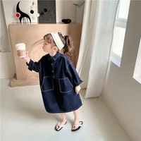 2022 spring style korean girl art fan hem slit design petticoat girl baby tooling style loose dress