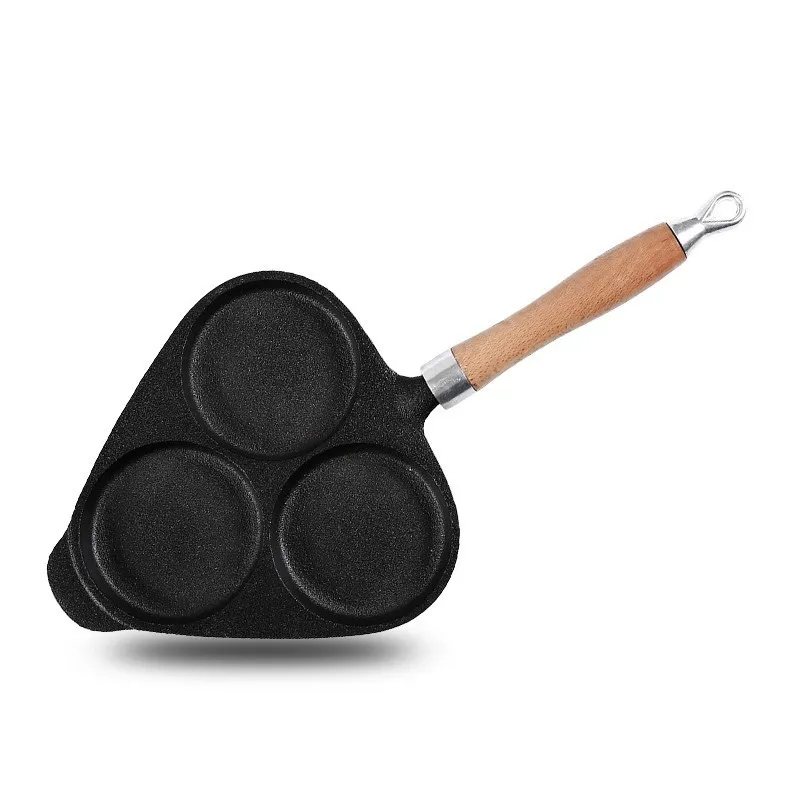 Чугунная антипригарная сковорода с тремя отверстиями для яиц гамбургеров