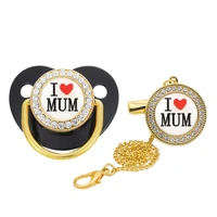 golden bling pacifier and clips chain baby shower gift bpa free silicone infant nipple baby soother i love mum dummy pacifier