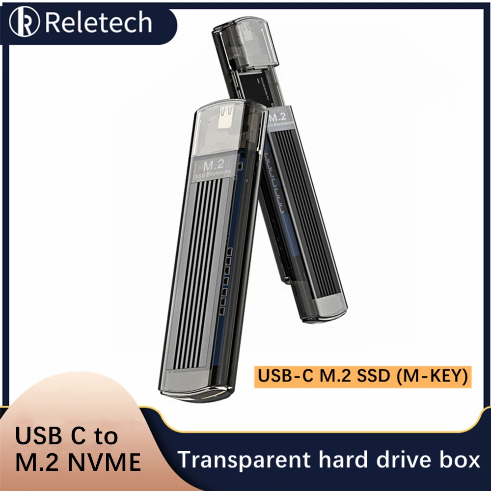Reletech M2 SSD NVME Корпус чехол M.2 Тип USB C прозрачный корпус для жесткого диска PCIe м/BKey