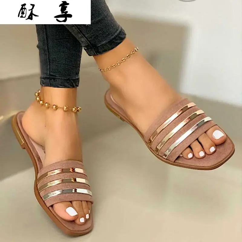 

2021 Summer New Fashion Women Flat Sandals Slippers Open Toe Leaking Heel Women Slippers Comfortable Sexy Outer Wear Shoes Woman