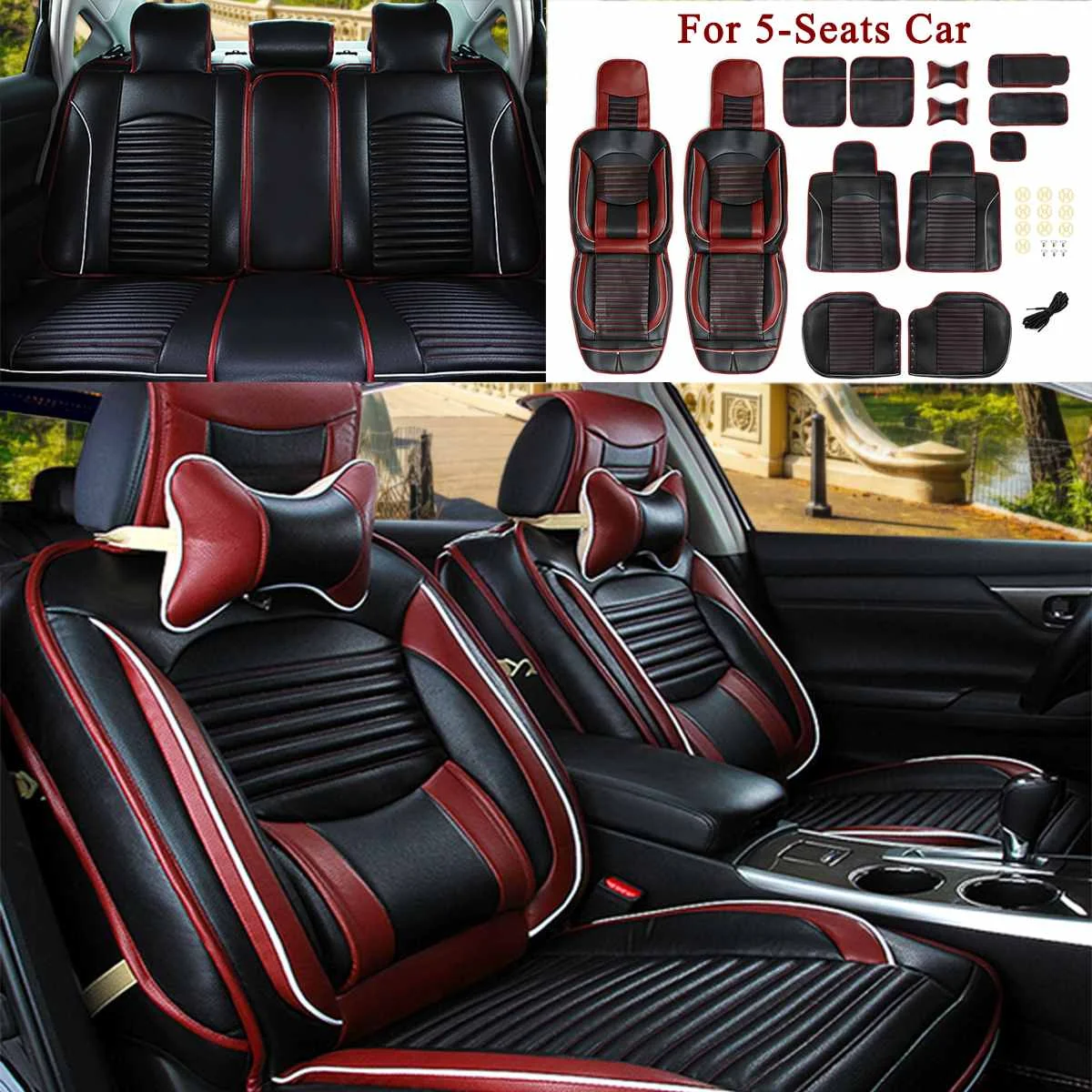

Universal Car Seat Cover Pad PU Leather Auto Car Seat Cushion Protector Cover Set Interior Accessories For 5 Seat Cars Luxurious