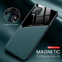 case for samsung a 12 leather texture pixleglass car magnetic holder phone covers for galaxy a12 soft silicone shockproof coque