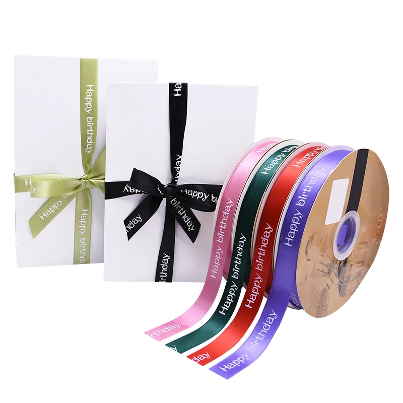 

5/10/20m Width 2cm Polyester Ribbon Cake Shop Baking Happy Birthday Letter Printed Ribbons DIY Birthday Gifts Packaging Supplies