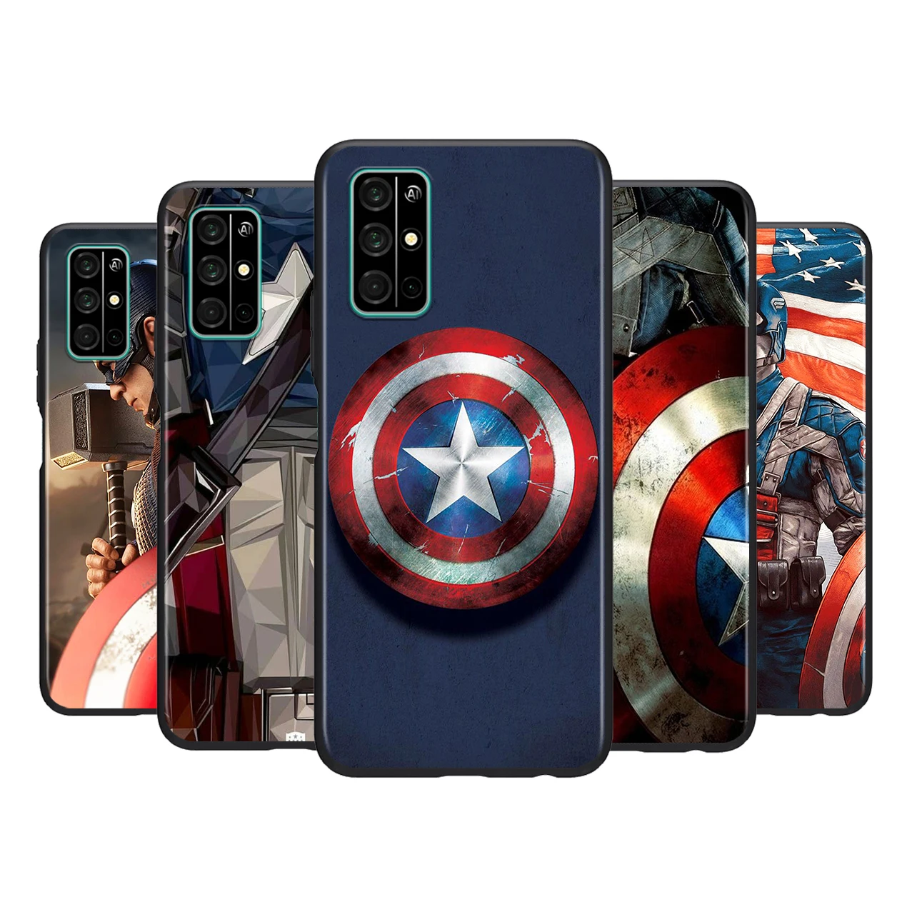 

Marvel Avengers Captain America For HUAWEI Honor 50 30 V30 20 View 20 20E X10 10 Pro SE Lite 5G Silicone Black Soft Phone Case