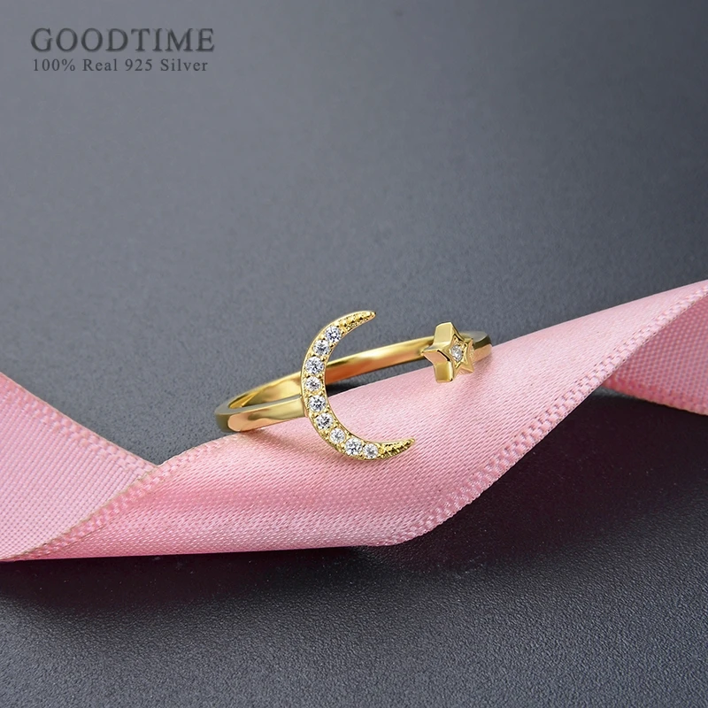 Fashion Women Rings Really 925 Sterling Silver Ring Jewelry Accessories Gold Coloren Stars And Moon Zircon For Dress Up | Украшения и