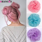 Синтетический шиньон для девочек SHANGKE, красный, розовый, фиолетовый, синий, зеленый, вьющийся пучок для волос, детский валик для пончиков, термостойкие накладные волосы