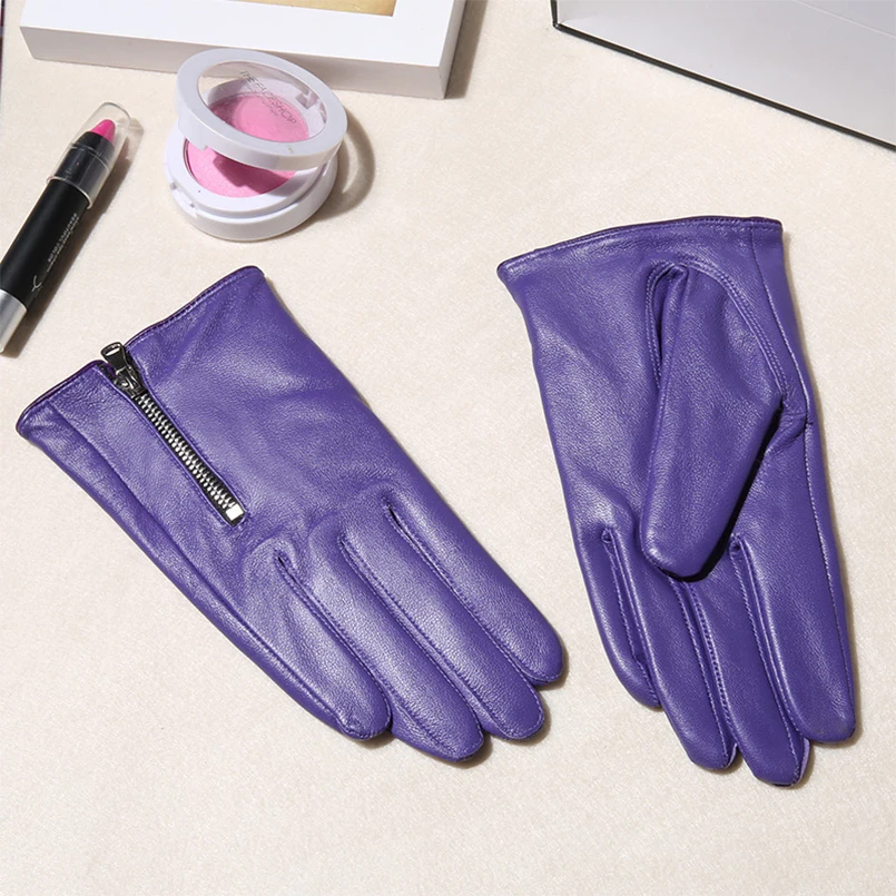 Роскошные женские перчатки черные зимние из овечьей кожи повседневные на молнии